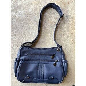 Volganik Rock Navy Vegan Faux Leather Shoulder Purse Crossbody Bag 9.5"H x 13"W